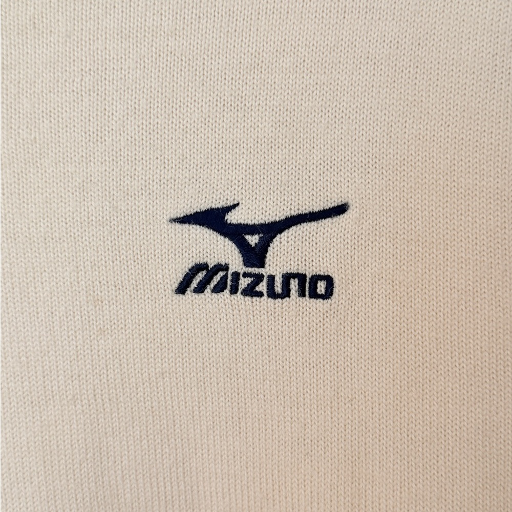 Mizuno Vintage Knit Sweater Cream V-Neck Embroidered Logo L 90s Y2K Wool - Picture 2 of 9